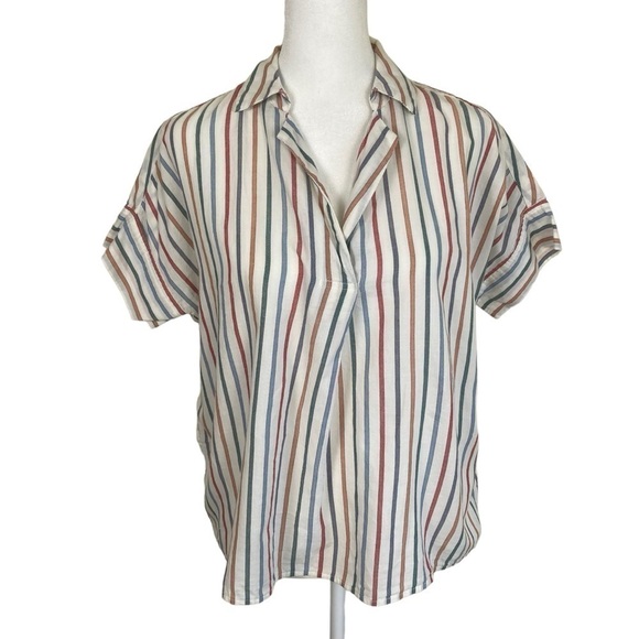 Madewell ‘Park’ Popover Rainbow Stripe Top Oversized Fit 100% Cotton Size XXS - Picture 2 of 15